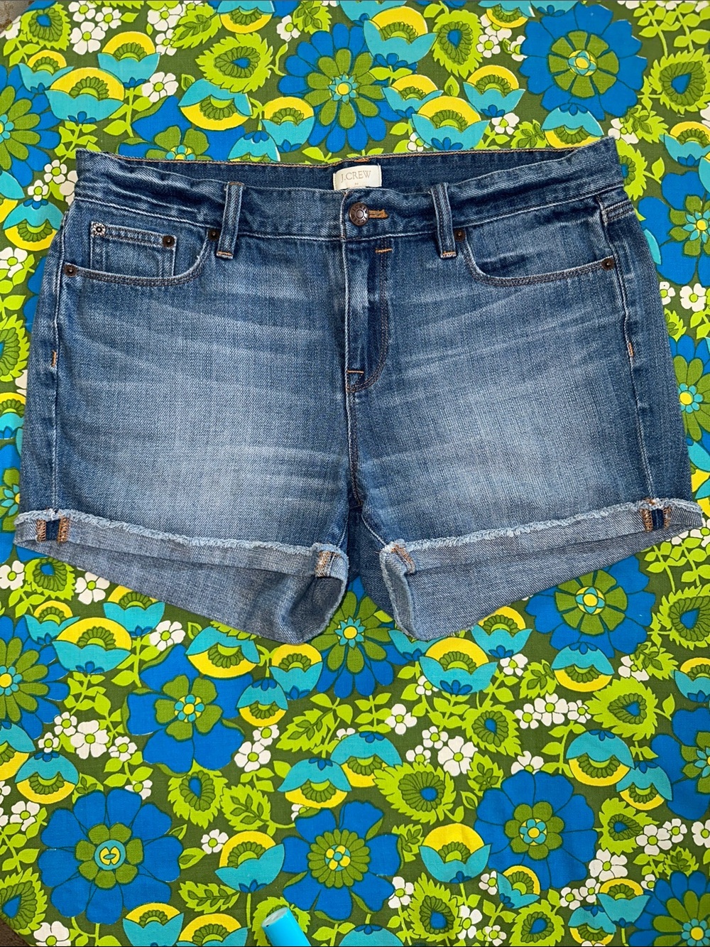J. Crew Rolled frayed Hem Blue Jean shorts  29 faded summer
